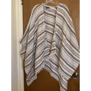 American Eagle Women’s Plush Oversized Striped Poncho One Size Beige Brown
